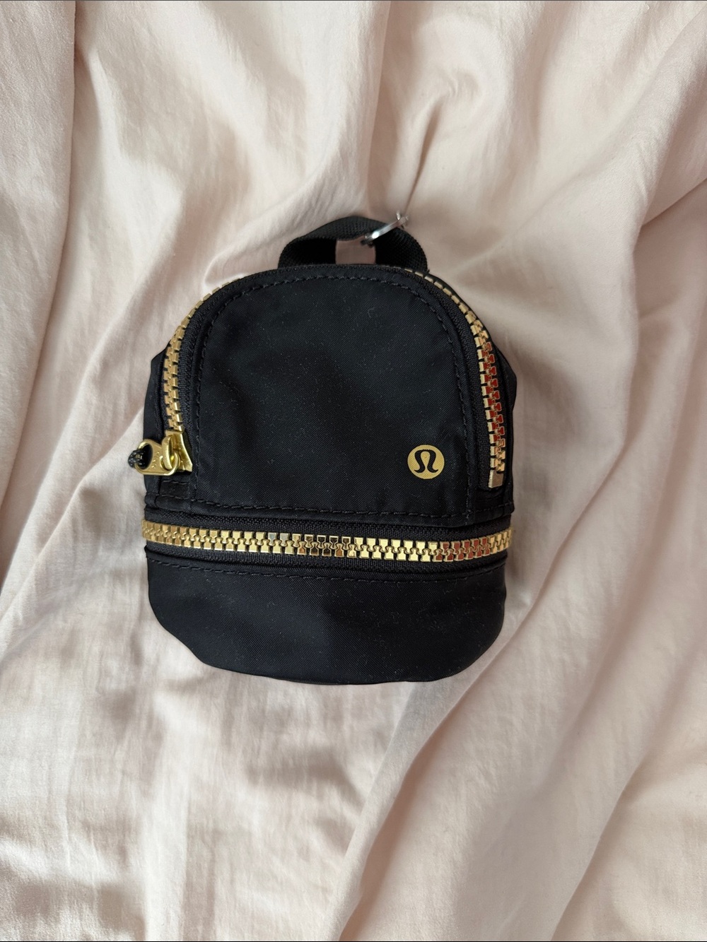 Lululemon Mini Black Backpack Coin Bag with Gold Zippers